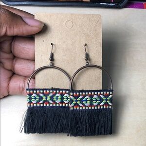 Handcrafted Black and Multicolor Fringe Earrings